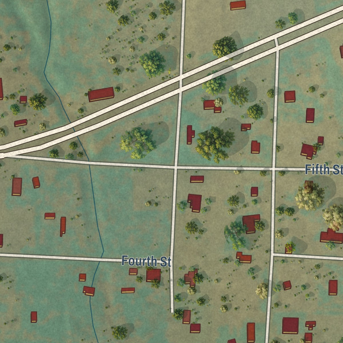 Second close-up of the map of Dickens, Texas print showing more streets and buildings