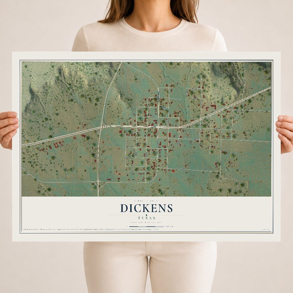Map of Dickens, Texas, 18 x 24 inch unframed archival matte print