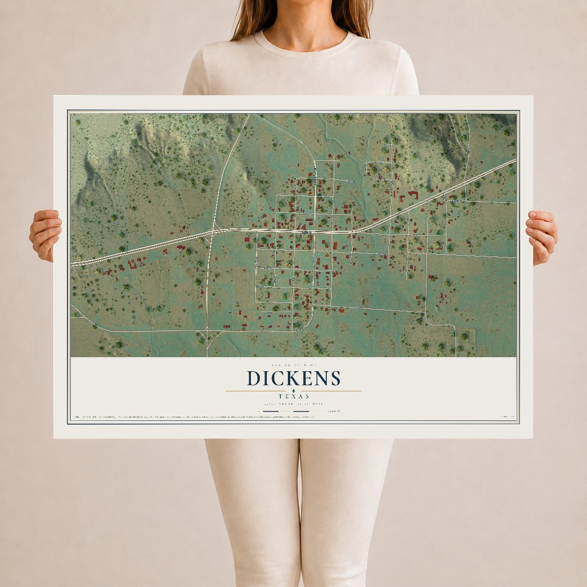 Map of Dickens, Texas, 24 x 36 inch unframed archival matte print