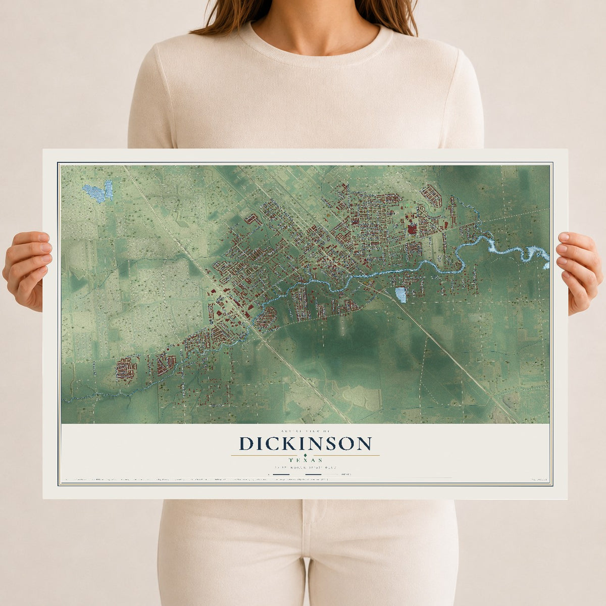 Map of Dickinson, Texas, 12 x 18 inch unframed archival matte print