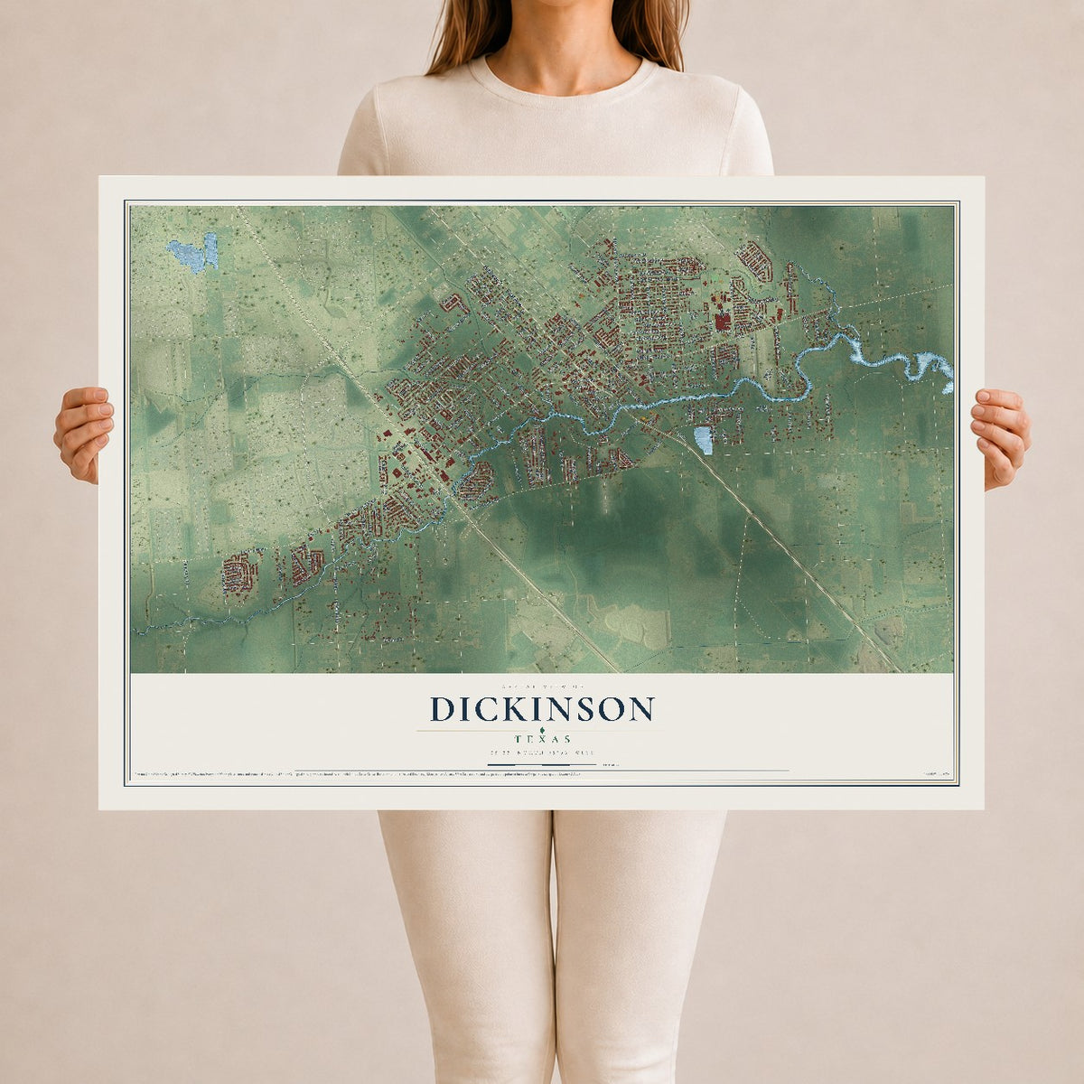 Map of Dickinson, Texas, 24 x 36 inch unframed archival matte print