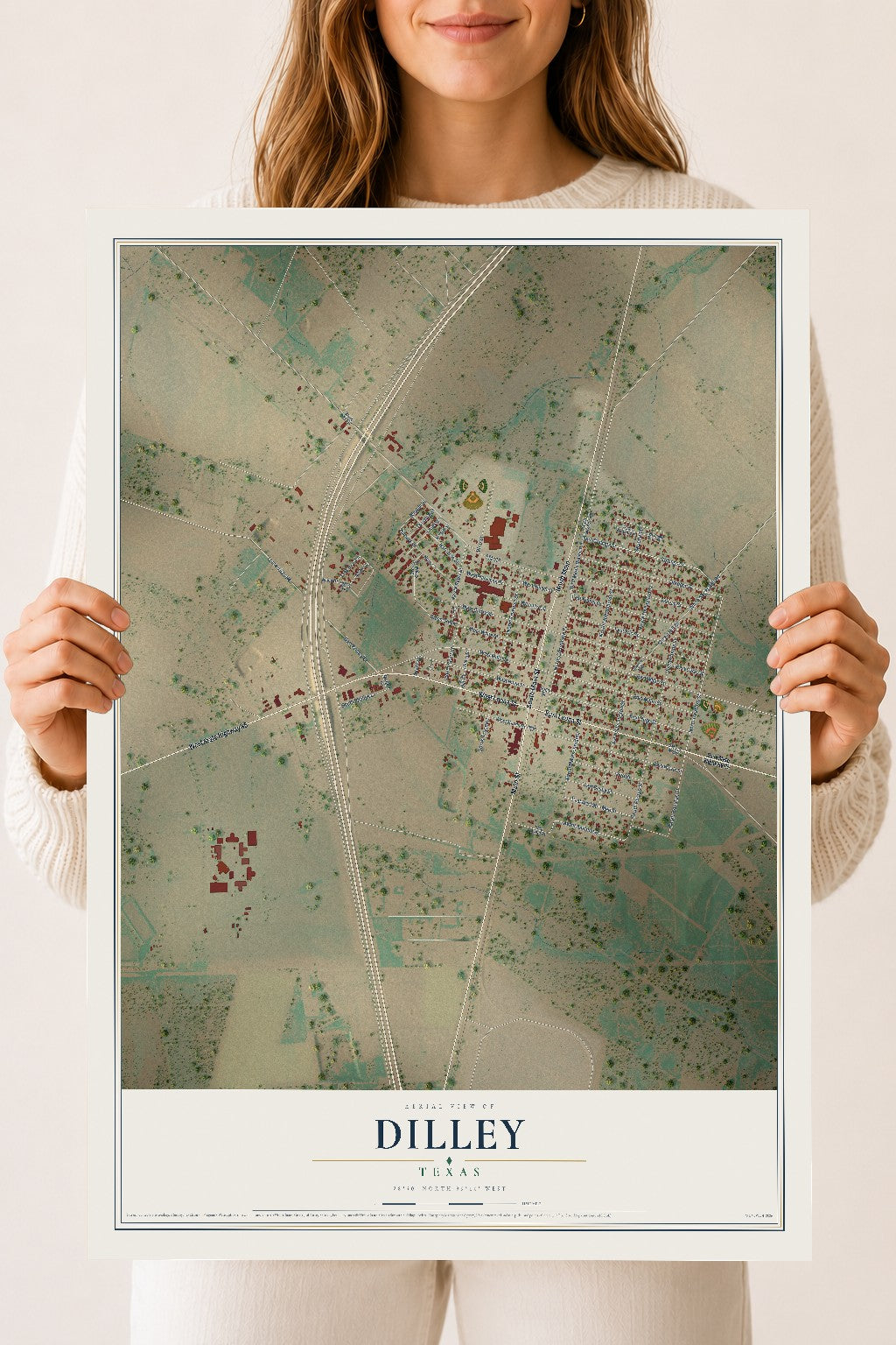 Map of Dilley, Texas, 18 x 24 inch unframed archival matte print