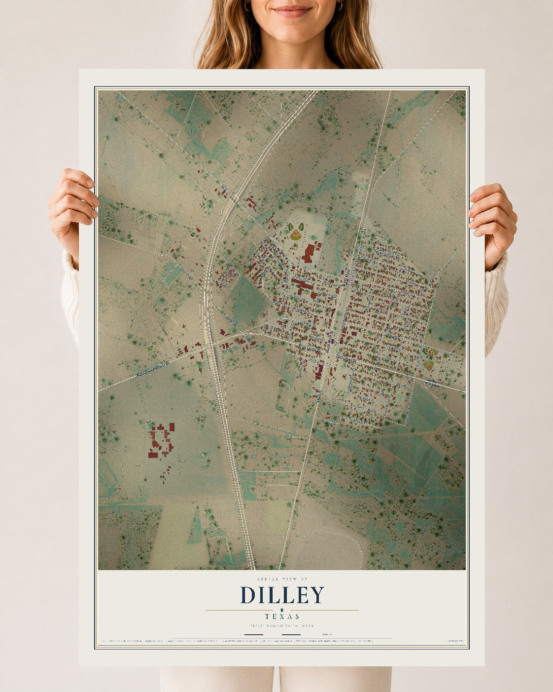 Map of Dilley, Texas, 24 x 36 inch unframed archival matte print