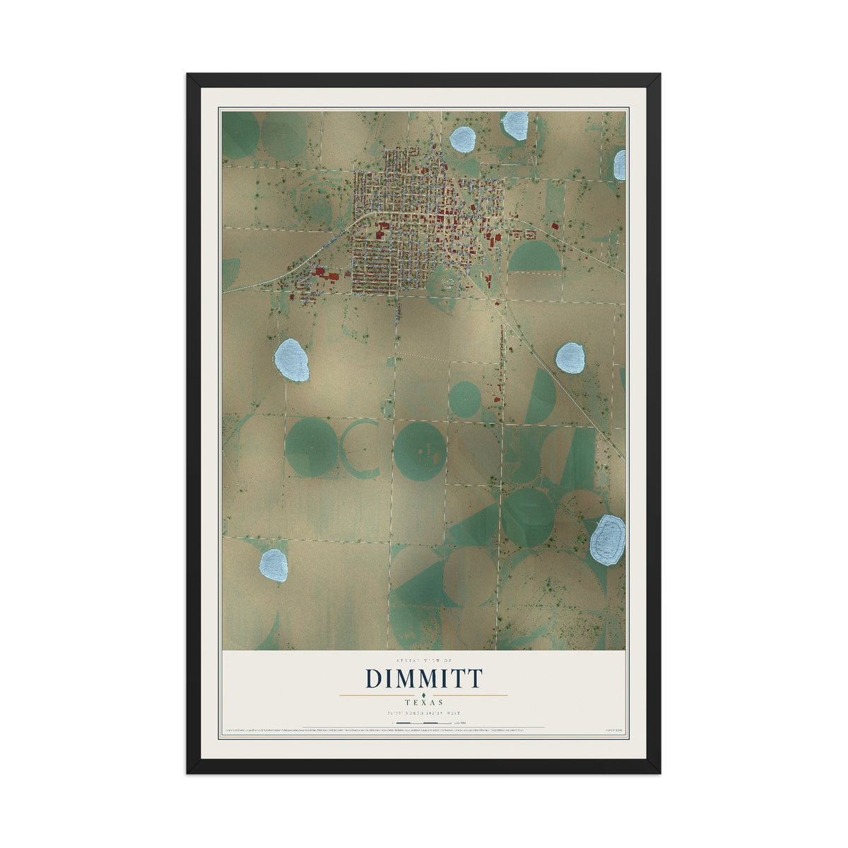 Map of Dimmitt, Texas, 12 x 18 inch print in a black wood frame
