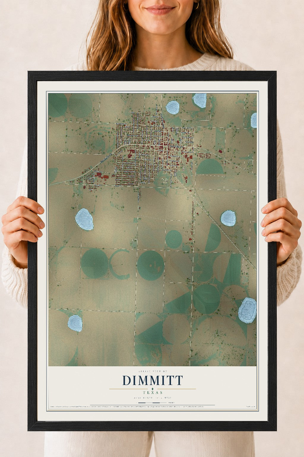 Map of Dimmitt, Texas, 18 x 24 inch print in a black wood frame
