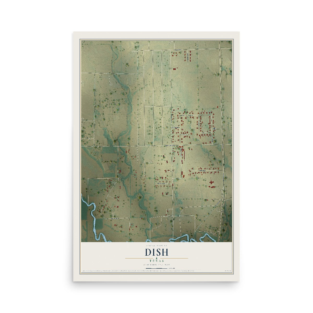 Map of DISH, Texas, 12 x 18 inch unframed archival matte print
