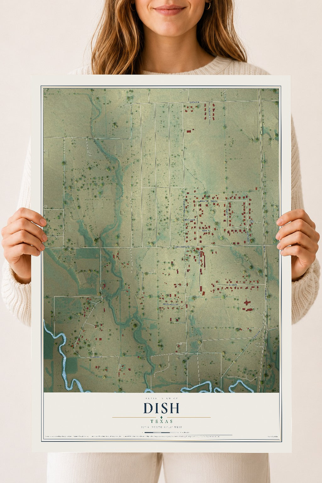 Map of DISH, Texas, 18 x 24 inch unframed archival matte print
