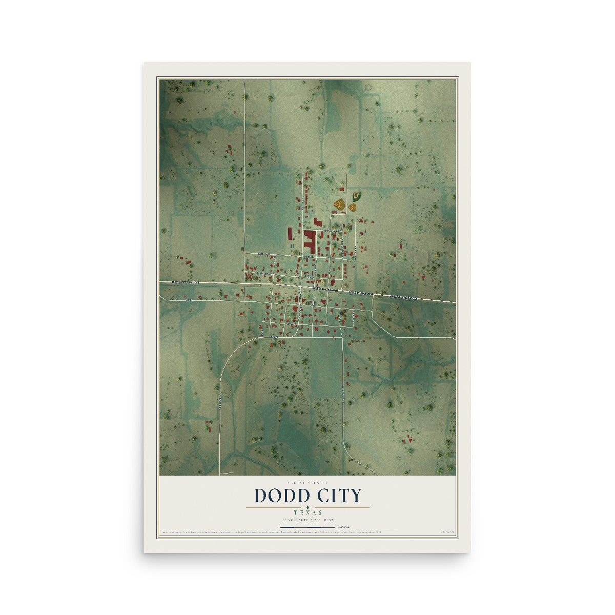 Map of Dodd City, Texas, 12 x 18 inch unframed archival matte print