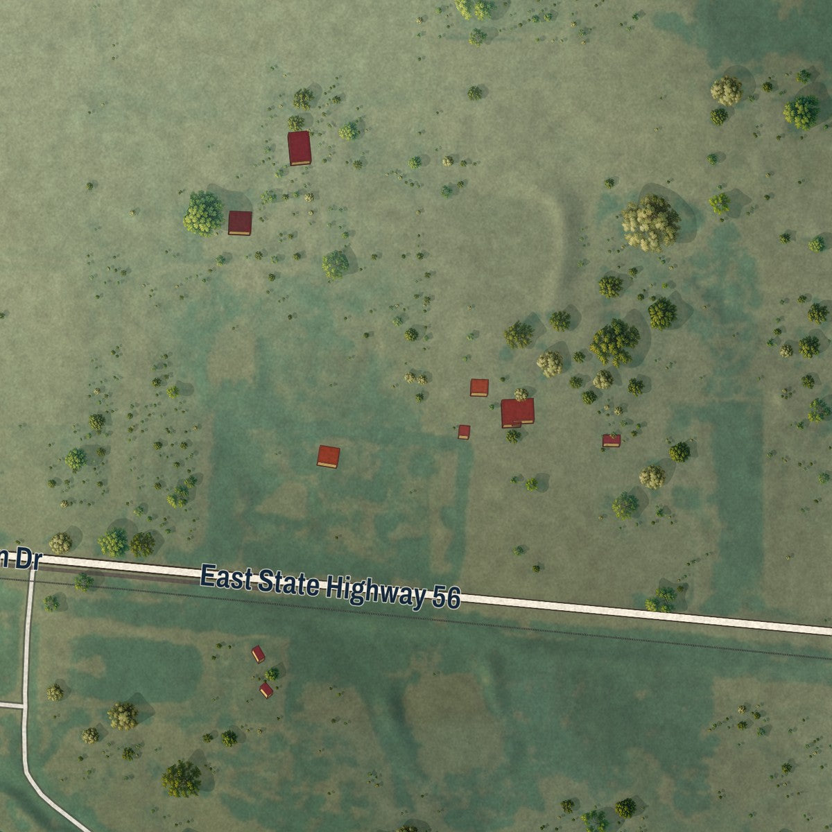 Second close-up of the map of Dodd City, Texas print showing more streets and buildings