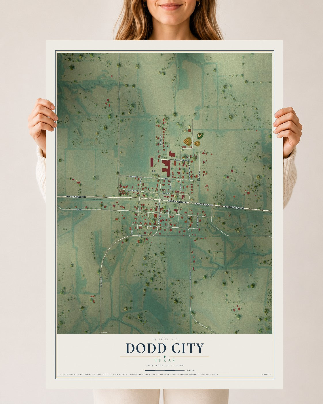 Map of Dodd City, Texas, 24 x 36 inch unframed archival matte print
