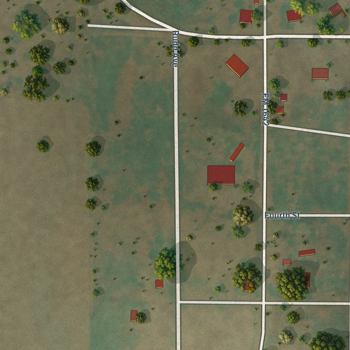 Second close-up of the map of Dodson, Texas print showing more streets and buildings