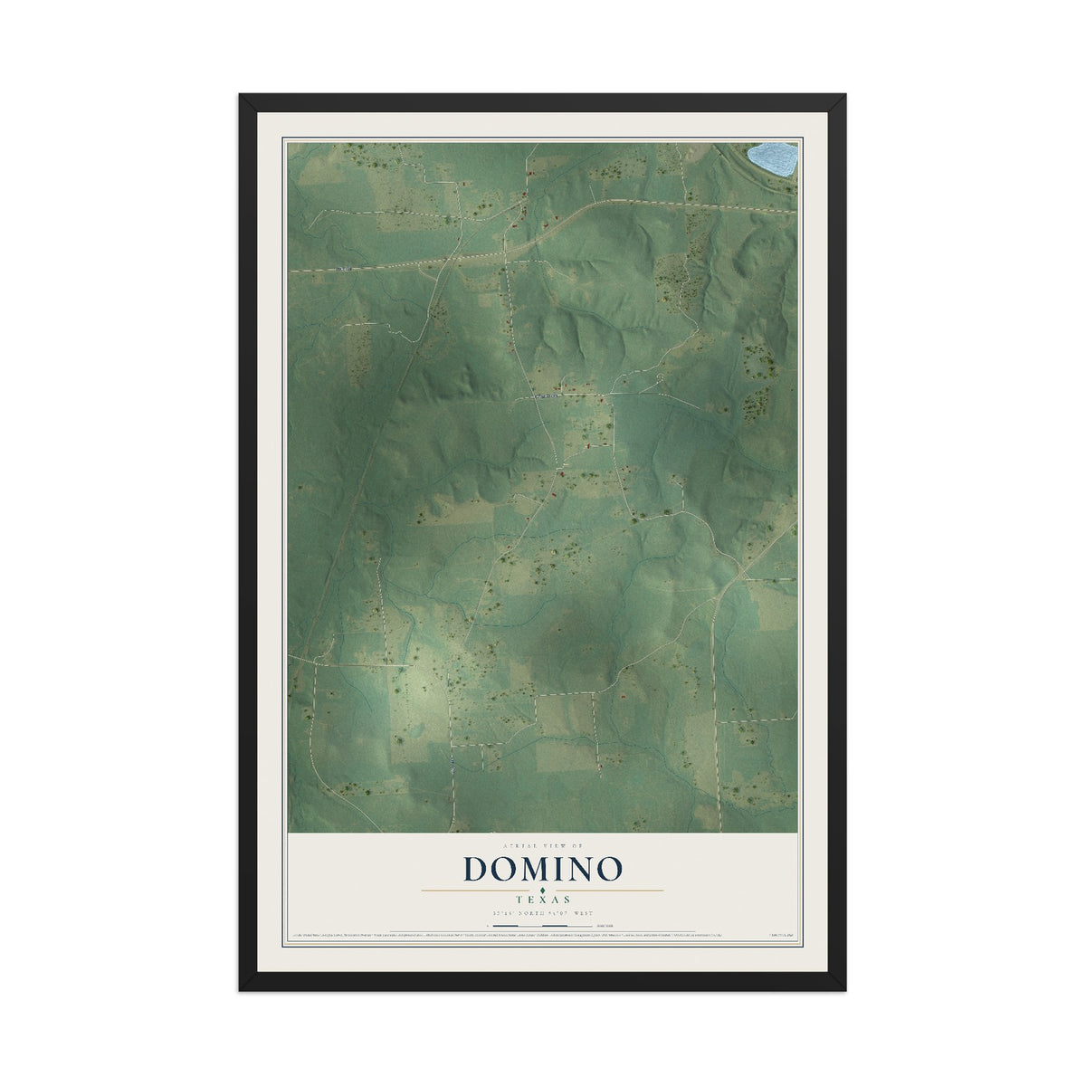 Map of Domino, Texas, 12 x 18 inch print in a black wood frame
