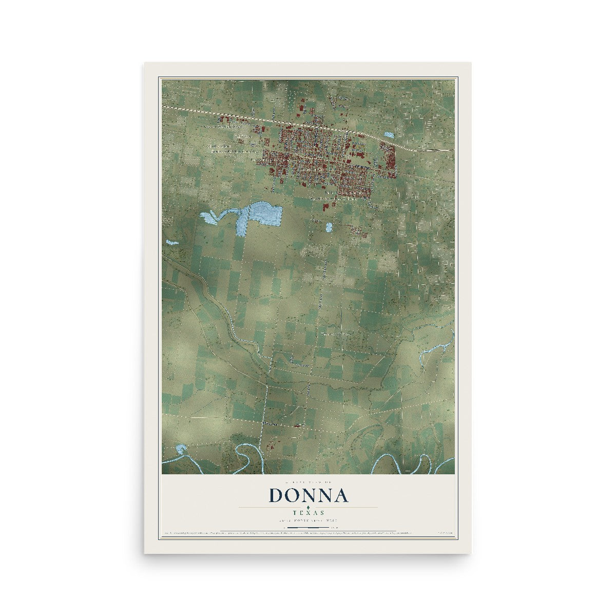 Map of Donna, Texas, 12 x 18 inch unframed archival matte print