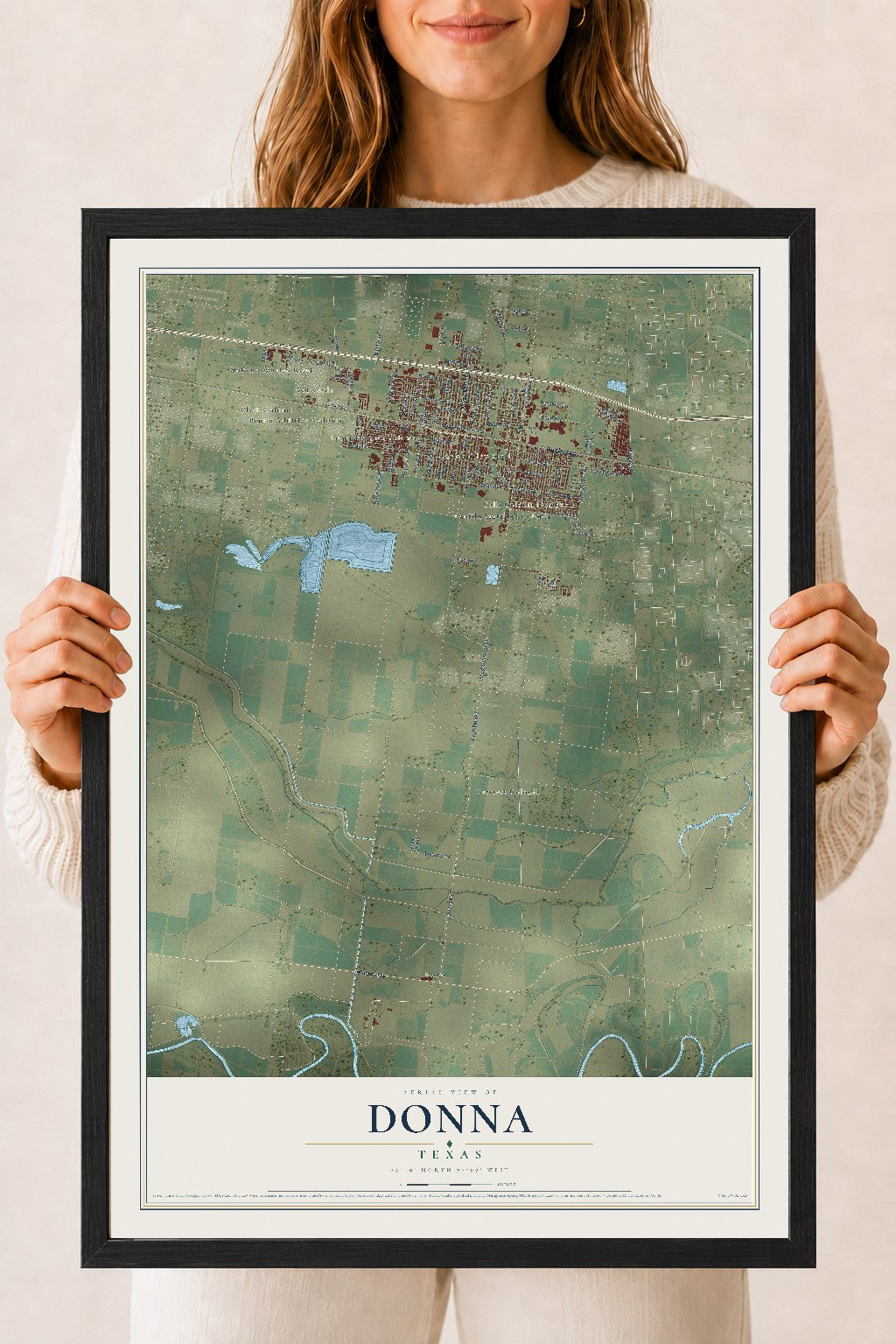 Map of Donna, Texas, 18 x 24 inch print in a black wood frame