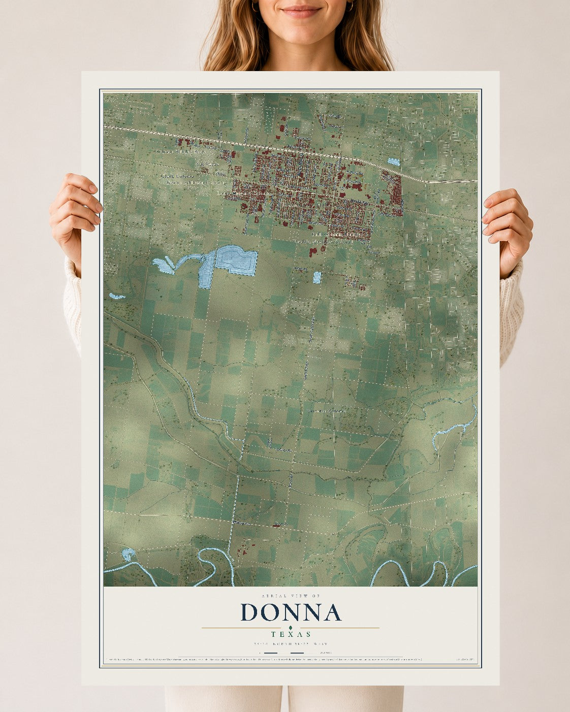Map of Donna, Texas, 24 x 36 inch unframed archival matte print