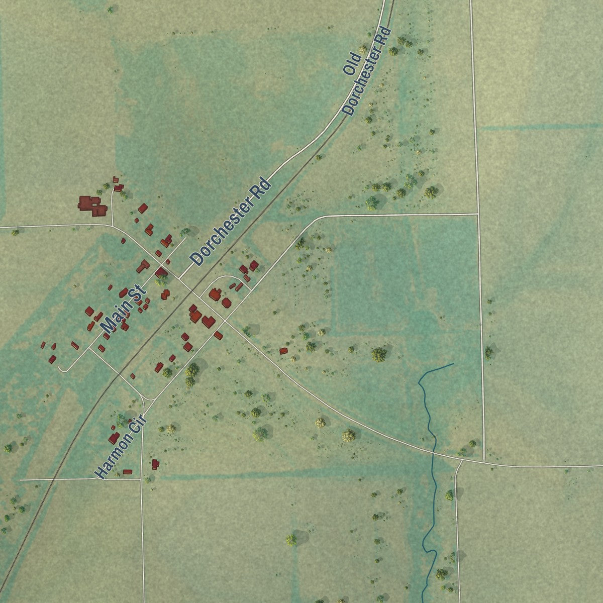 Second close-up of the map of Dorchester, Texas print showing more streets and buildings