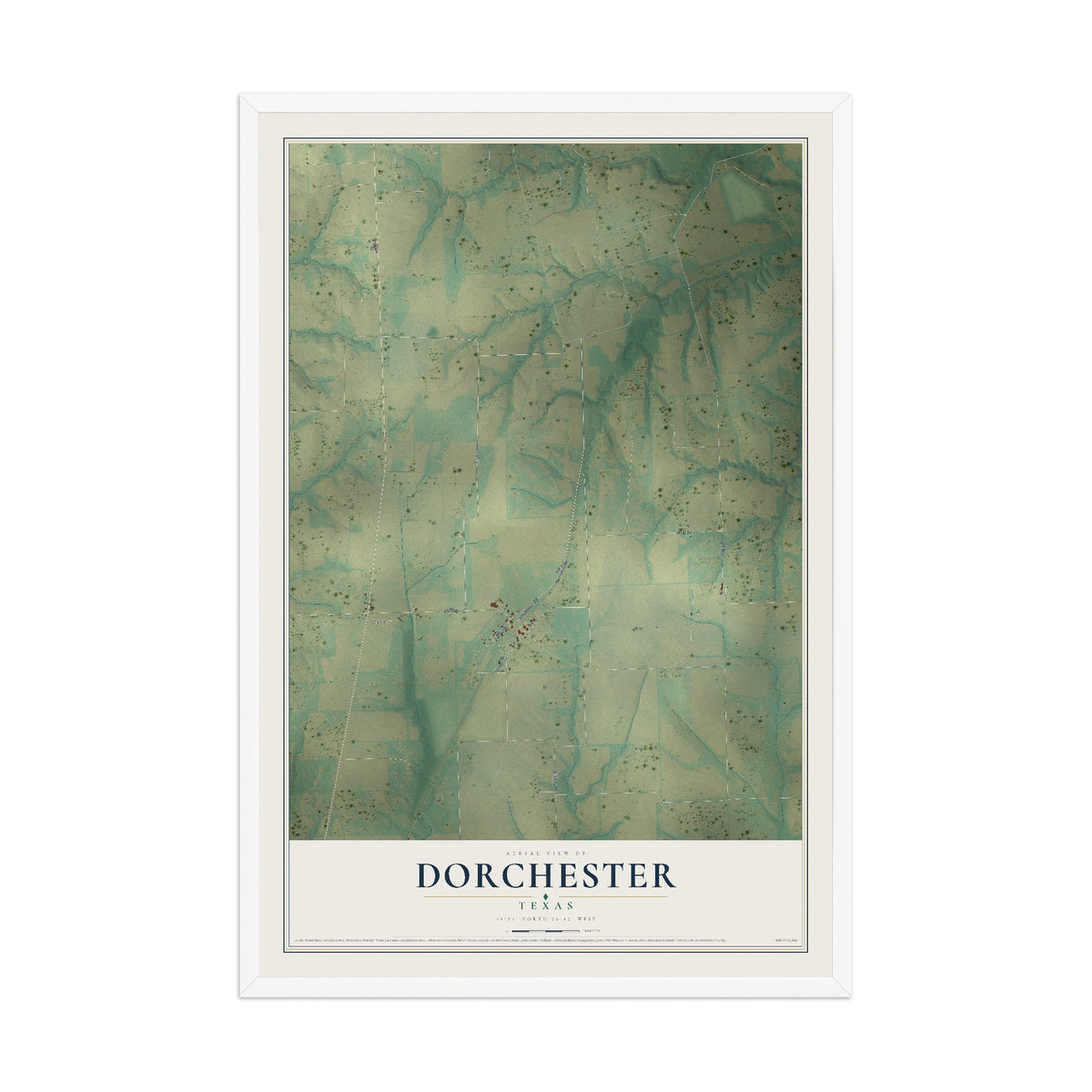 Map of Dorchester, Texas, 12 x 18 inch print in a white wood frame