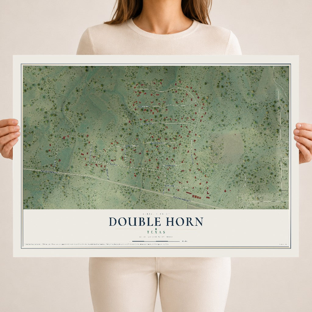 Map of Double Horn, Texas, 18 x 24 inch unframed archival matte print