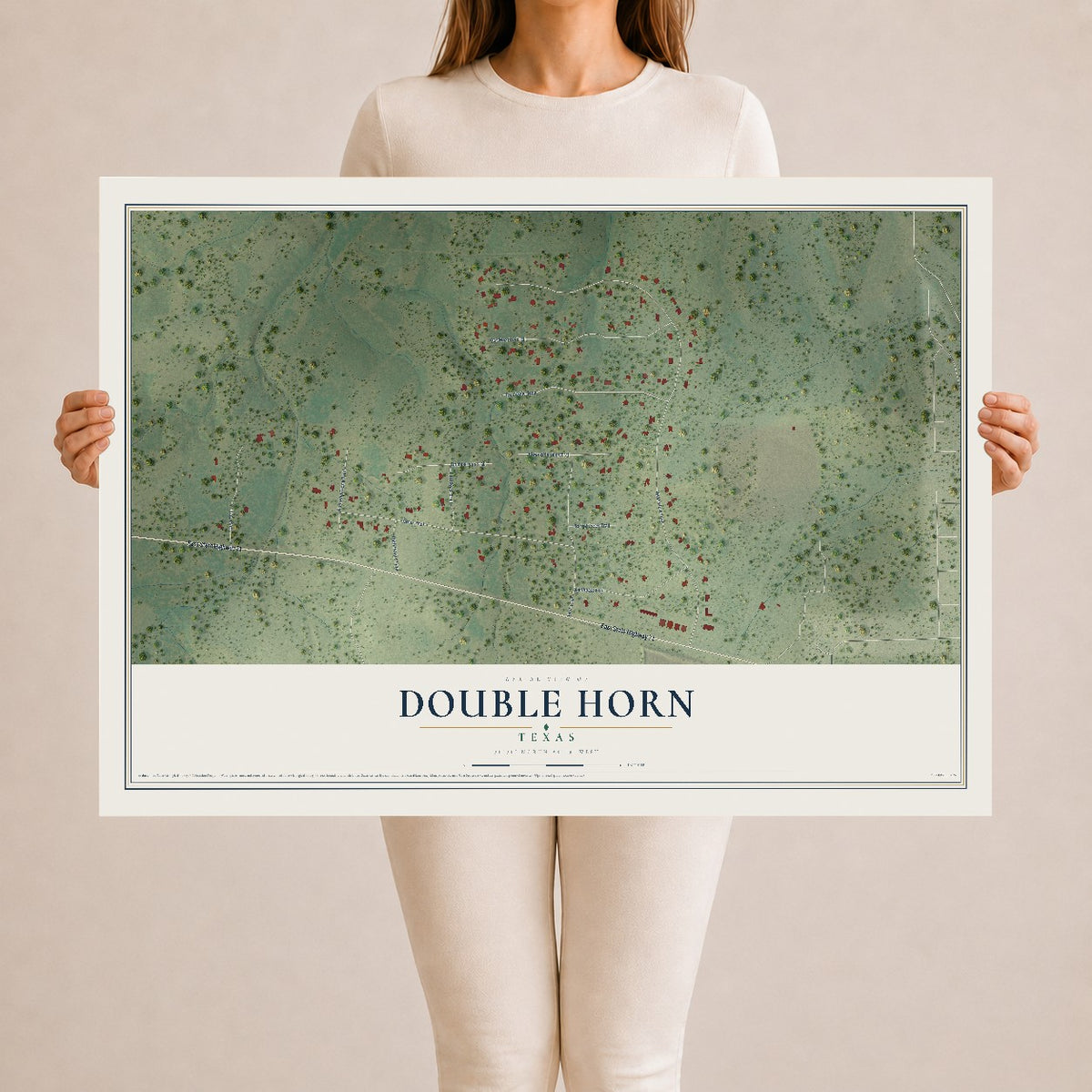 Map of Double Horn, Texas, 24 x 36 inch unframed archival matte print