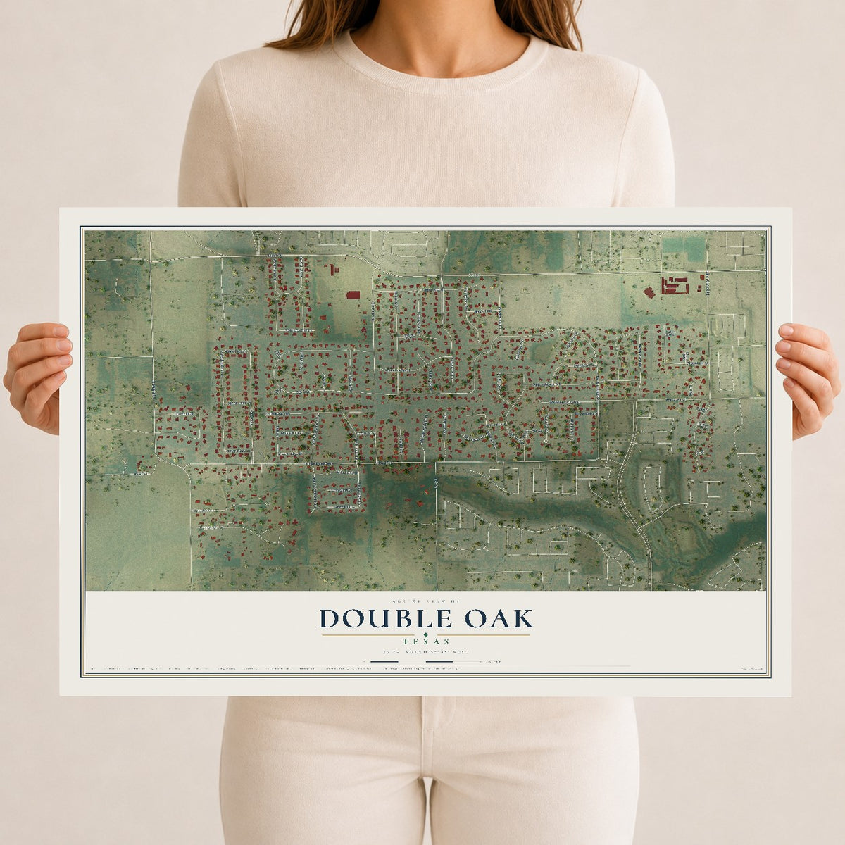 Map of Double Oak, Texas, 12 x 18 inch unframed archival matte print