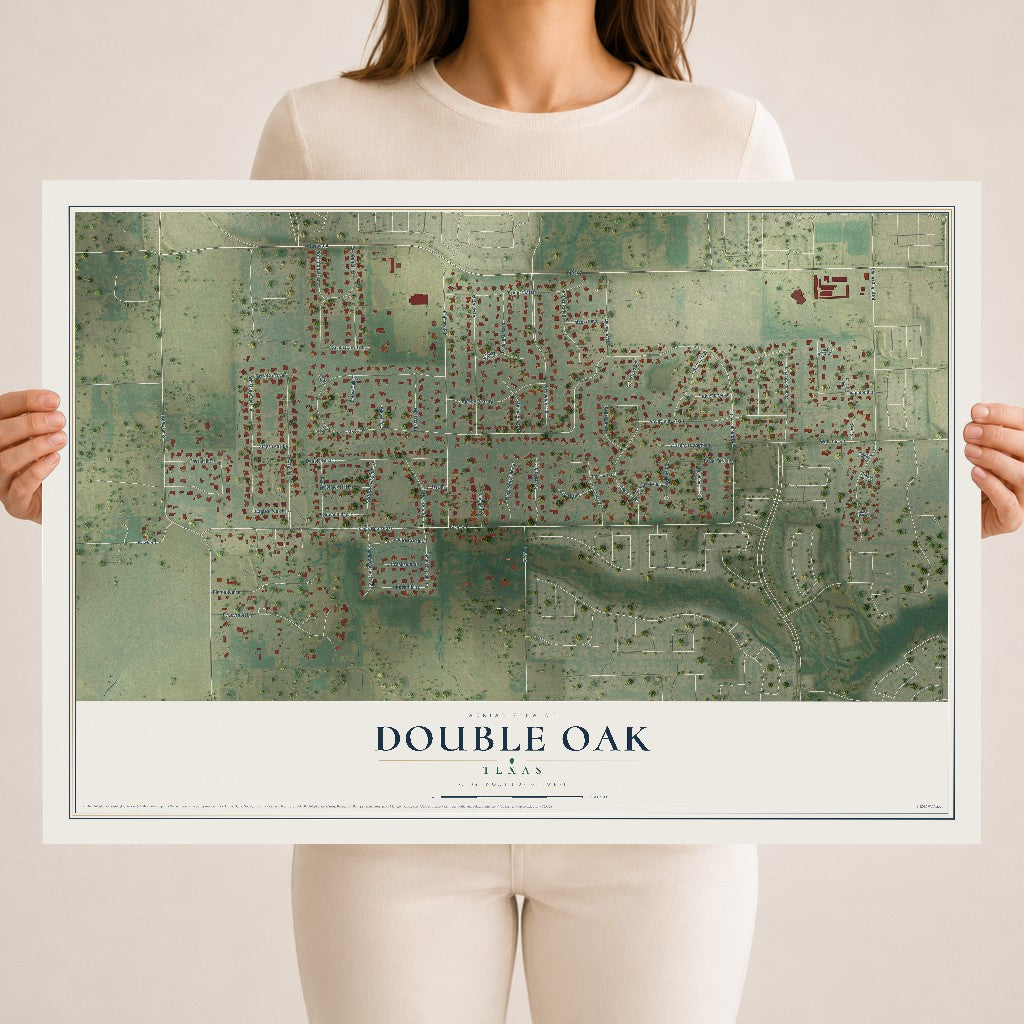 Map of Double Oak, Texas, 18 x 24 inch unframed archival matte print