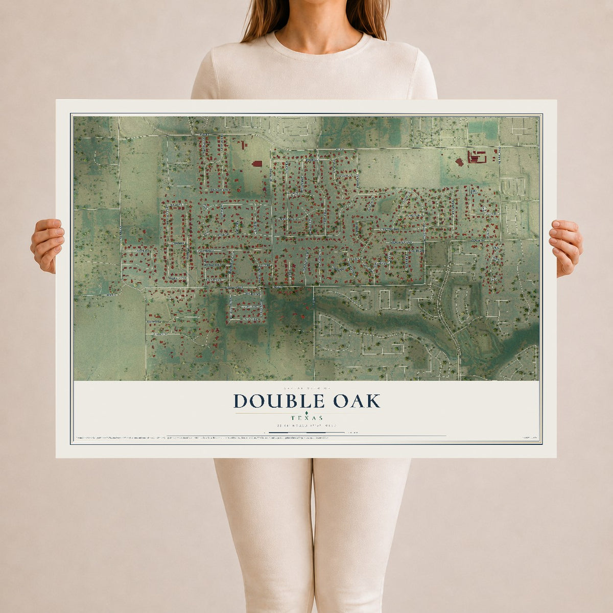 Map of Double Oak, Texas, 24 x 36 inch unframed archival matte print