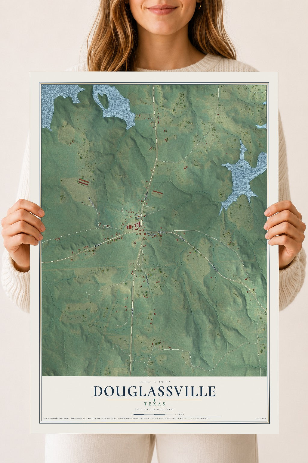 Map of Douglassville, Texas, 18 x 24 inch unframed archival matte print