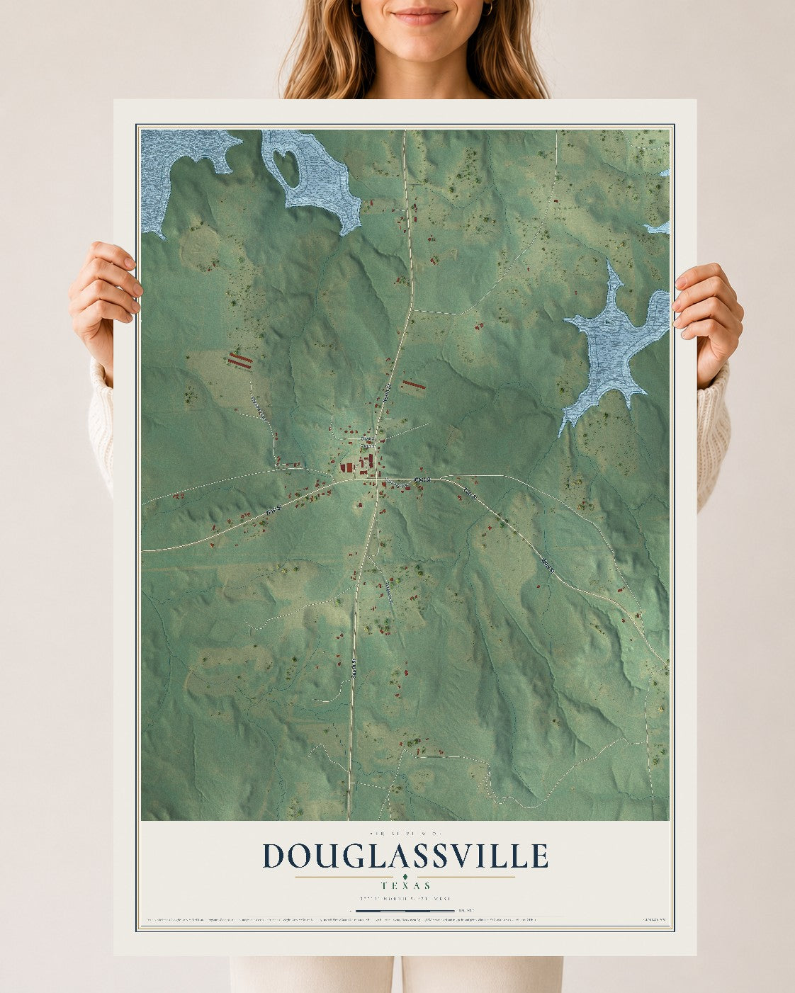Map of Douglassville, Texas, 24 x 36 inch unframed archival matte print