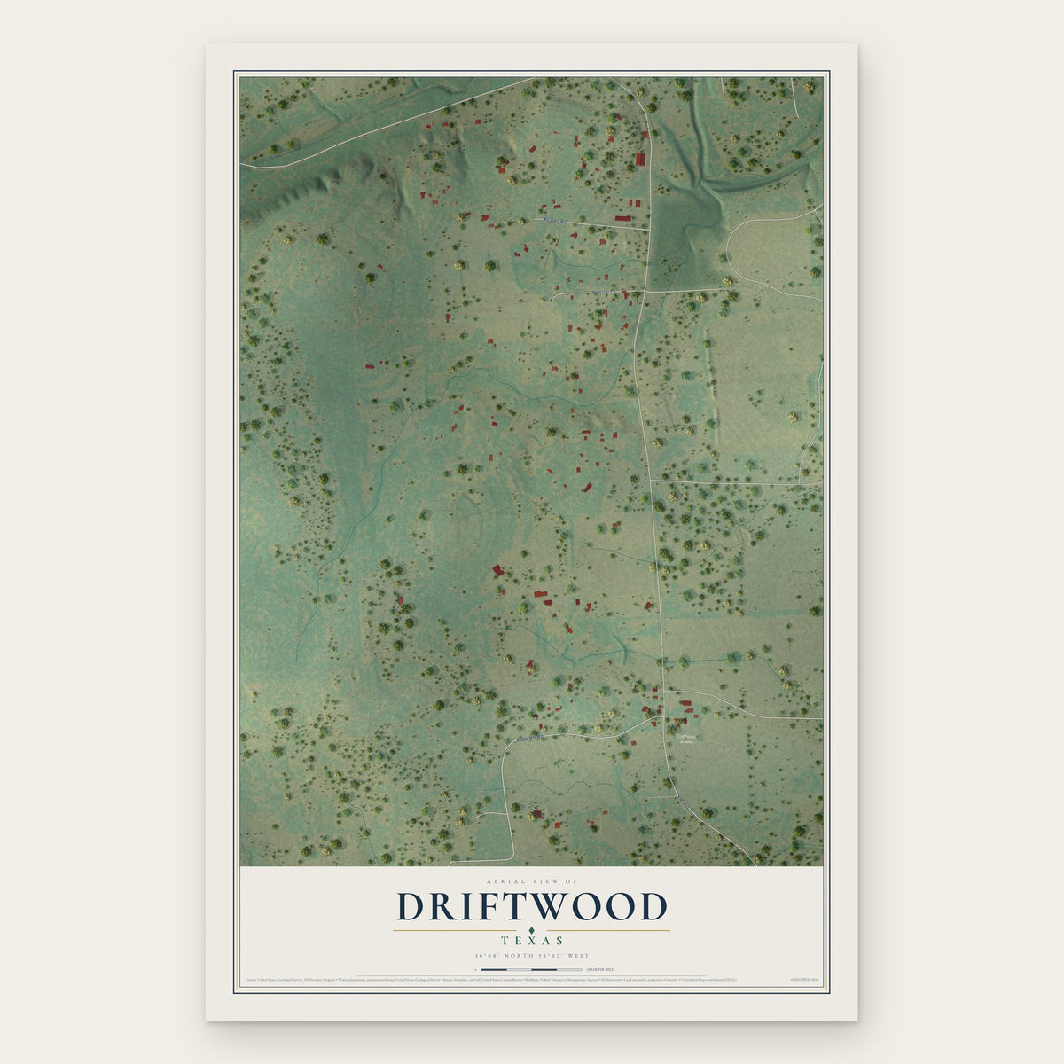 Driftwood, Texas map print, the full design