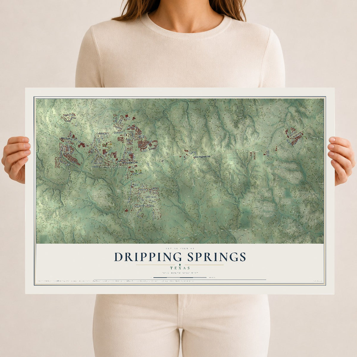 Map of Dripping Springs, Texas, 12 x 18 inch unframed archival matte print