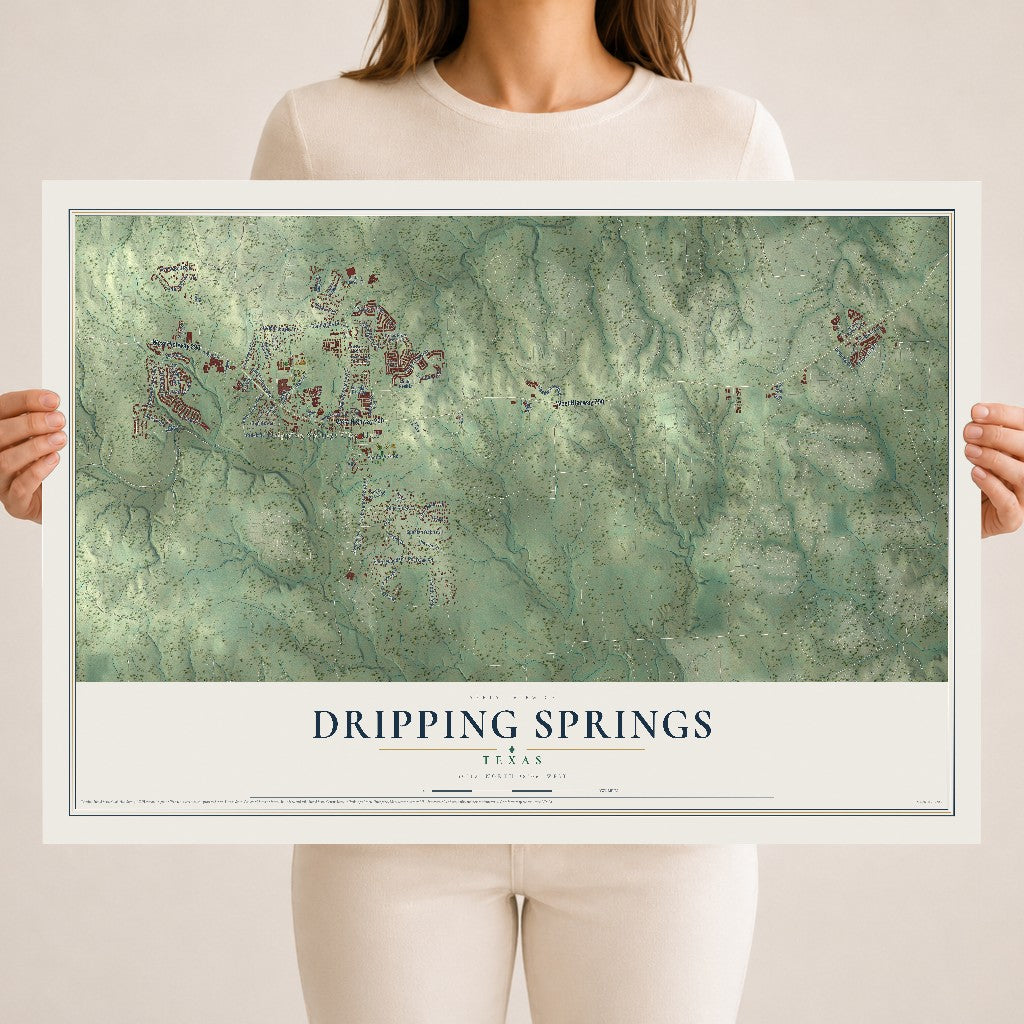 Map of Dripping Springs, Texas, 18 x 24 inch unframed archival matte print
