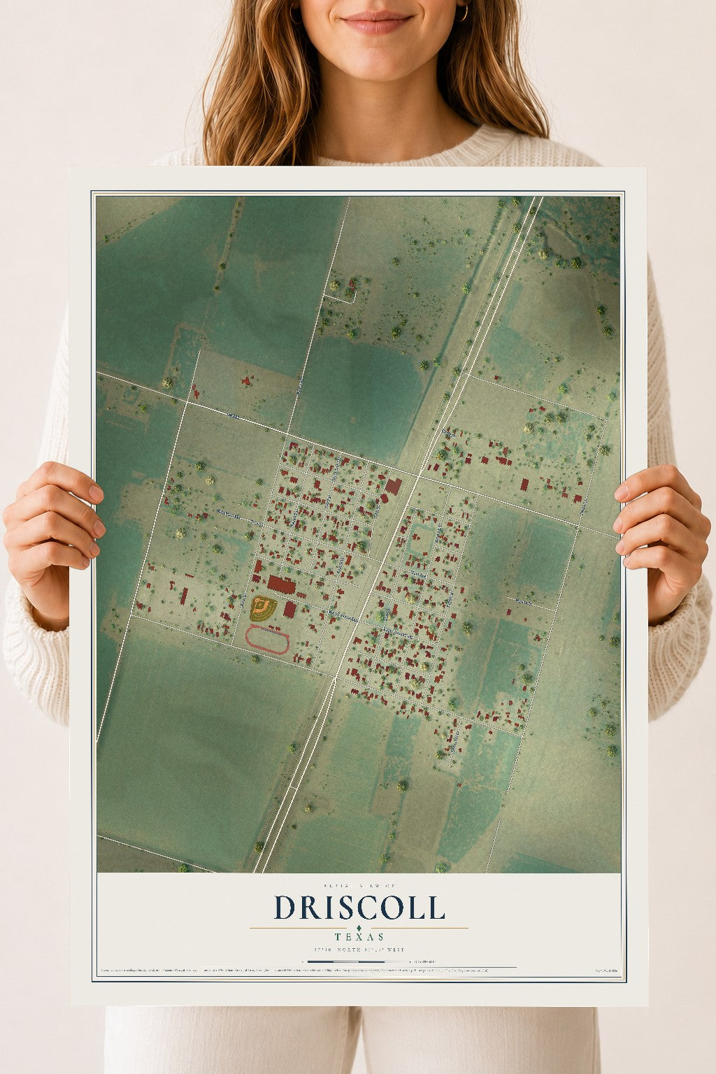 Map of Driscoll, Texas, 18 x 24 inch unframed archival matte print