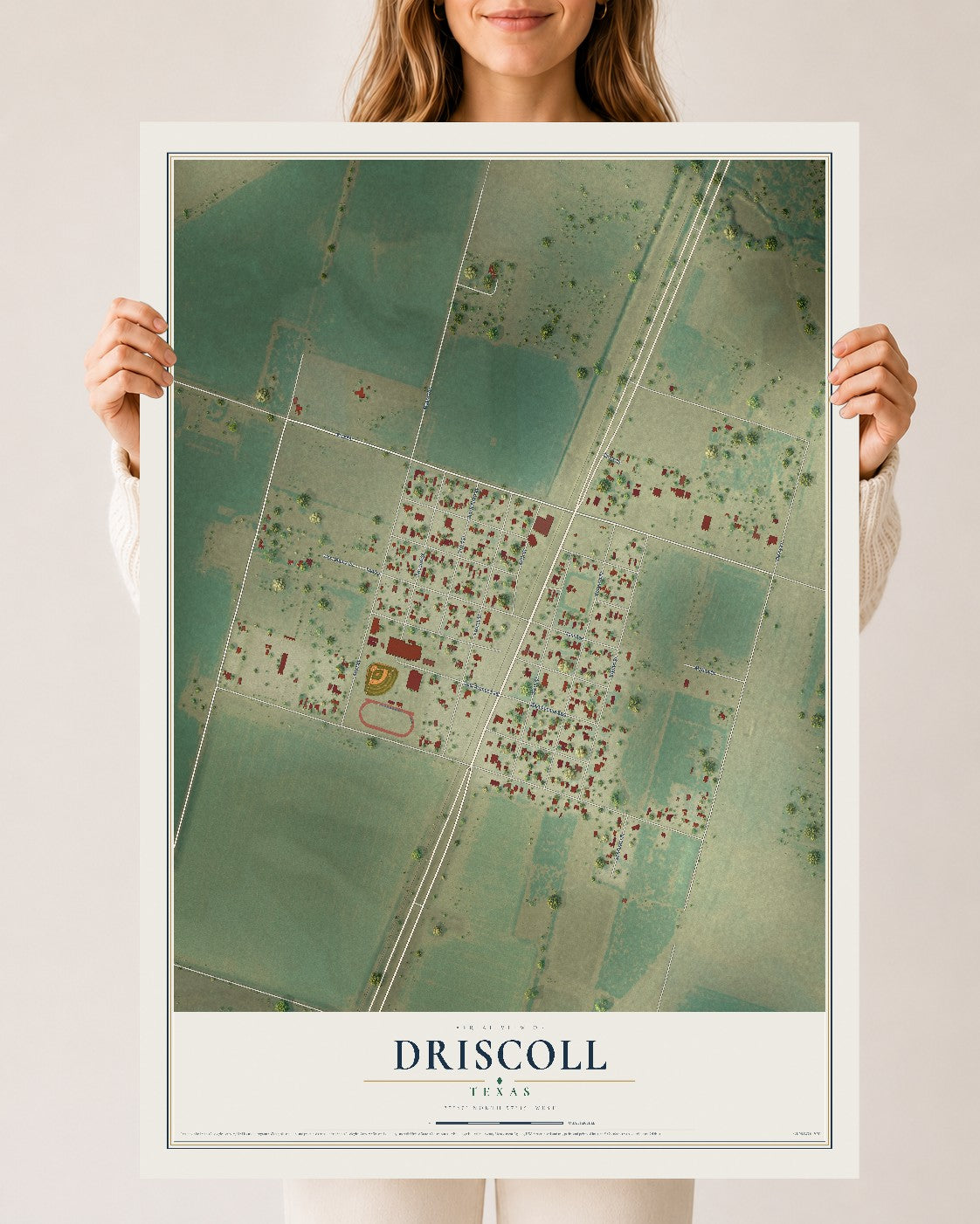 Map of Driscoll, Texas, 24 x 36 inch unframed archival matte print