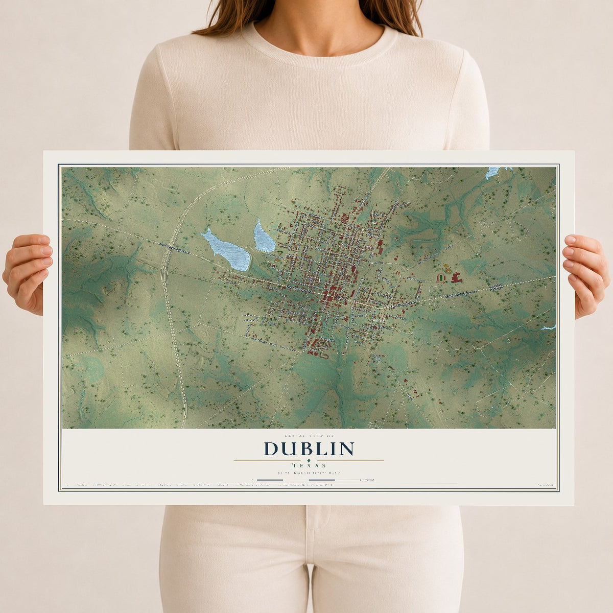 Map of Dublin, Texas, 12 x 18 inch unframed archival matte print