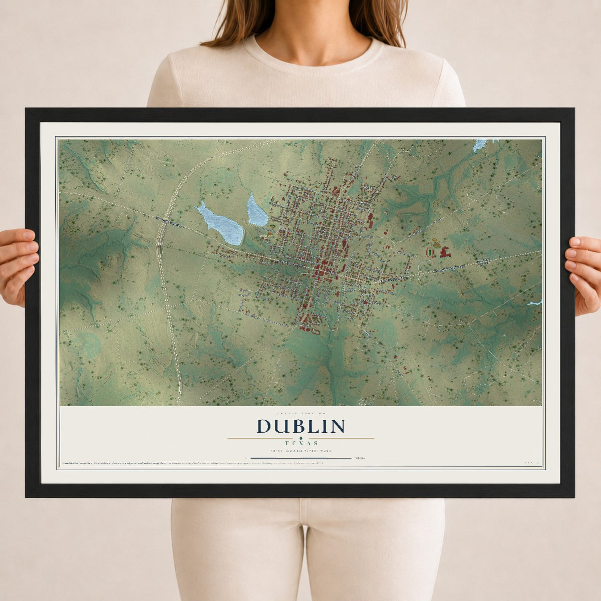 Map of Dublin, Texas, 18 x 24 inch print in a black wood frame