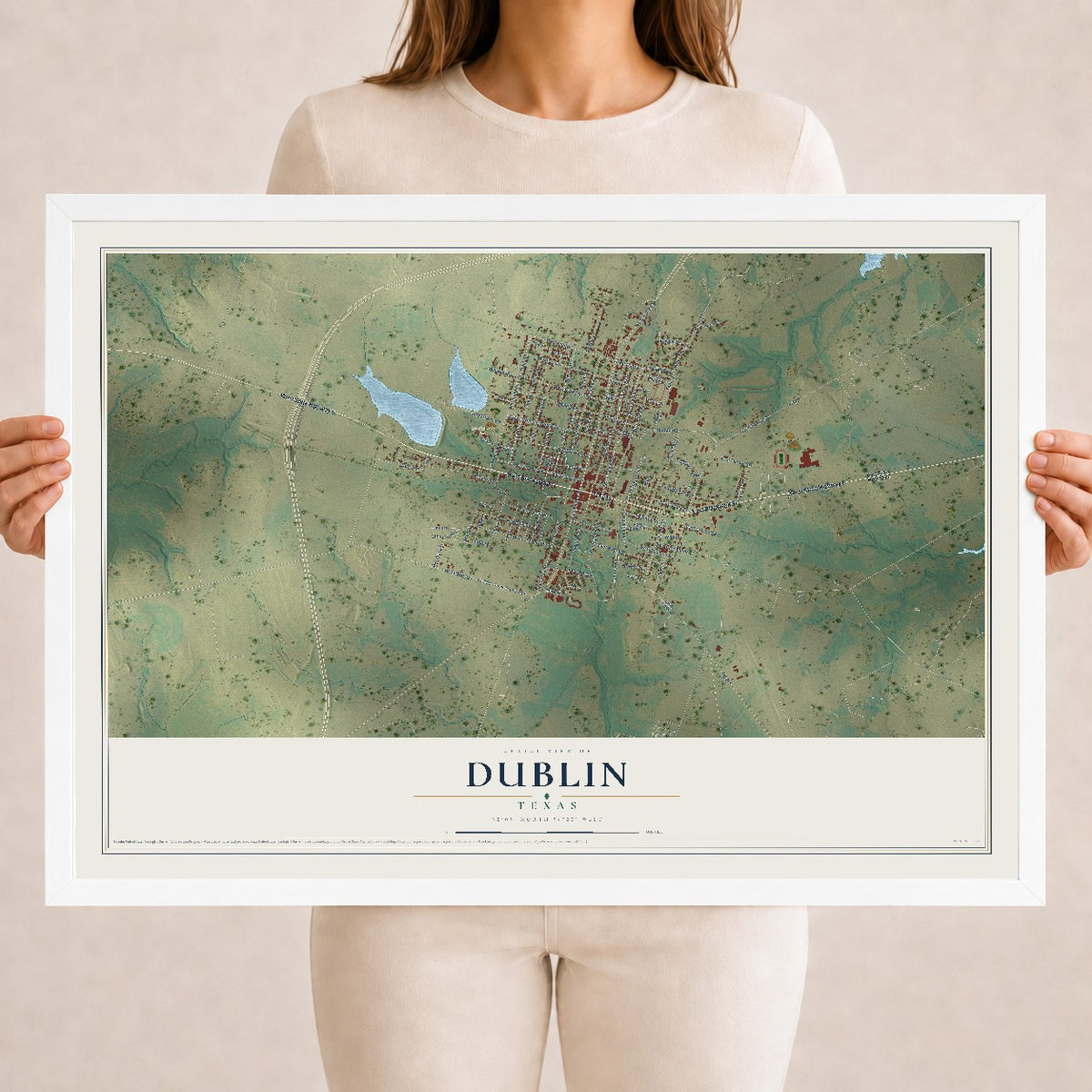 Map of Dublin, Texas, 18 x 24 inch print in a white wood frame