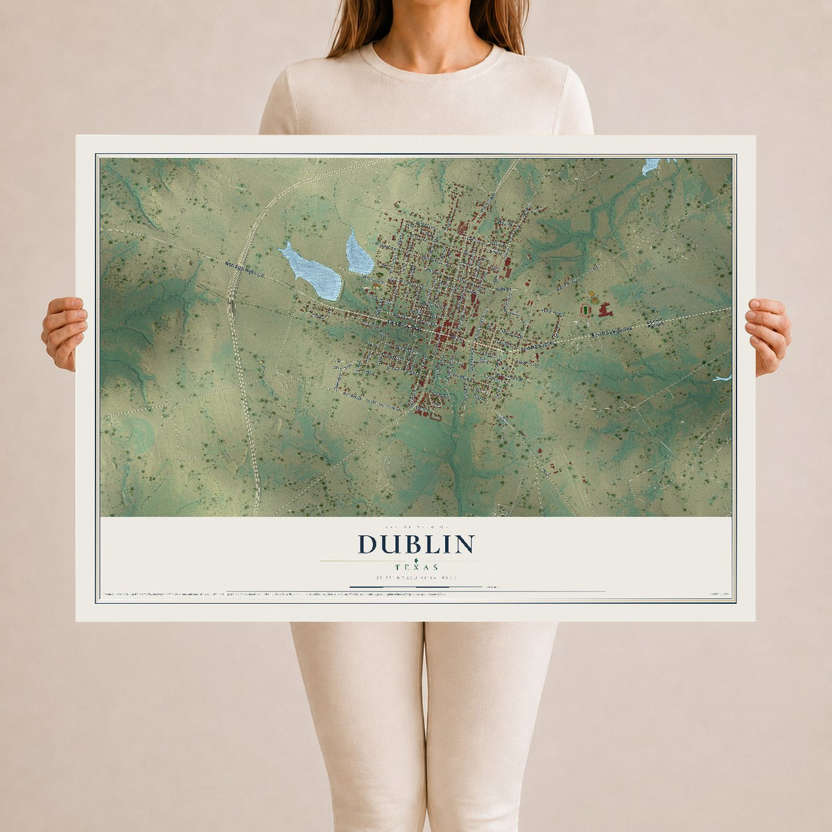 Map of Dublin, Texas, 24 x 36 inch unframed archival matte print