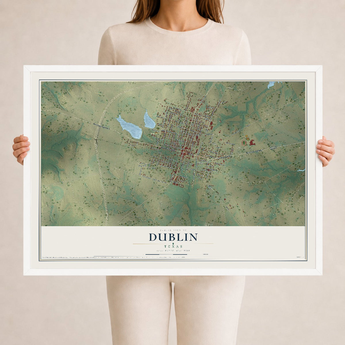 Map of Dublin, Texas, 24 x 36 inch print in a white wood frame