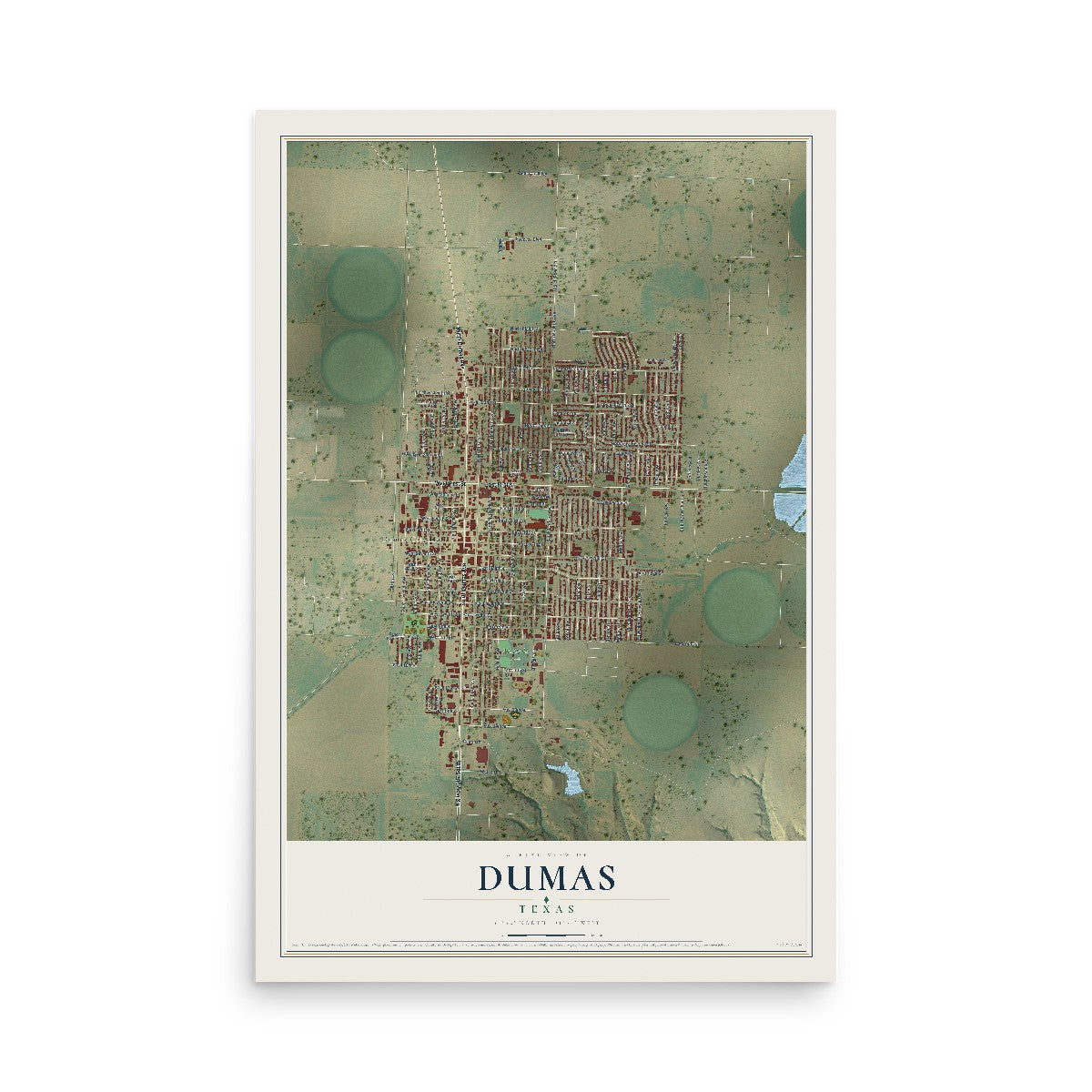 Map of Dumas, Texas, 12 x 18 inch unframed archival matte print