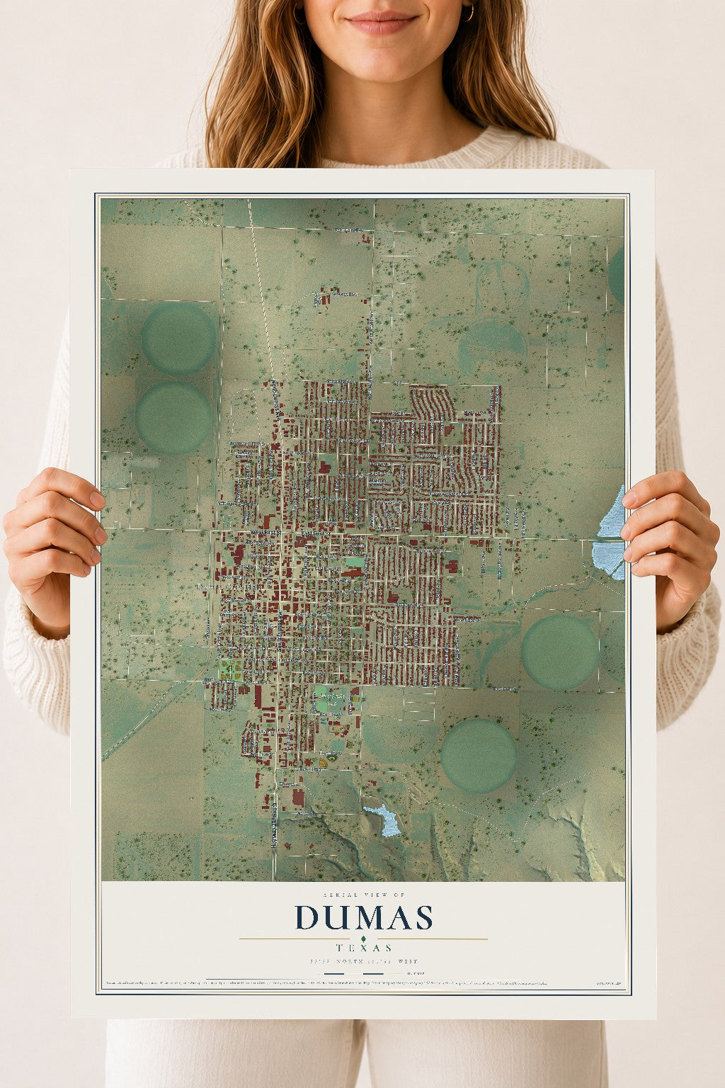 Map of Dumas, Texas, 18 x 24 inch unframed archival matte print