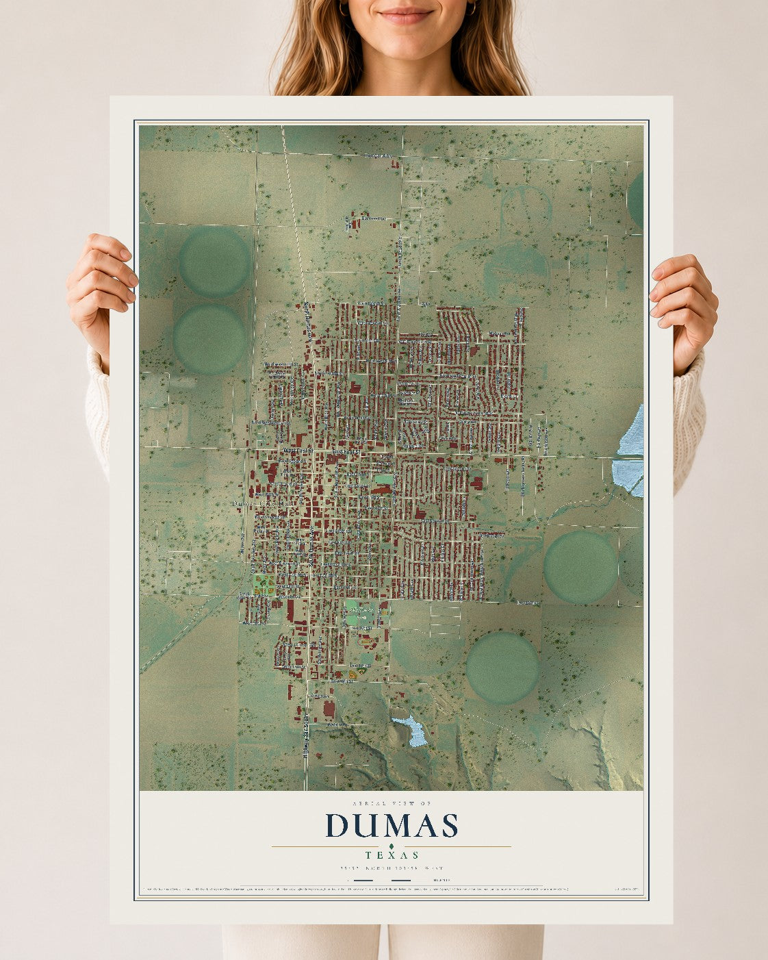 Map of Dumas, Texas, 24 x 36 inch unframed archival matte print