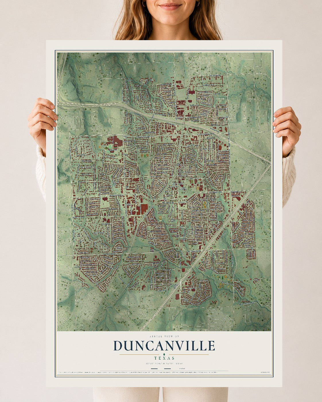 Map of Duncanville, Texas, 24 x 36 inch unframed archival matte print