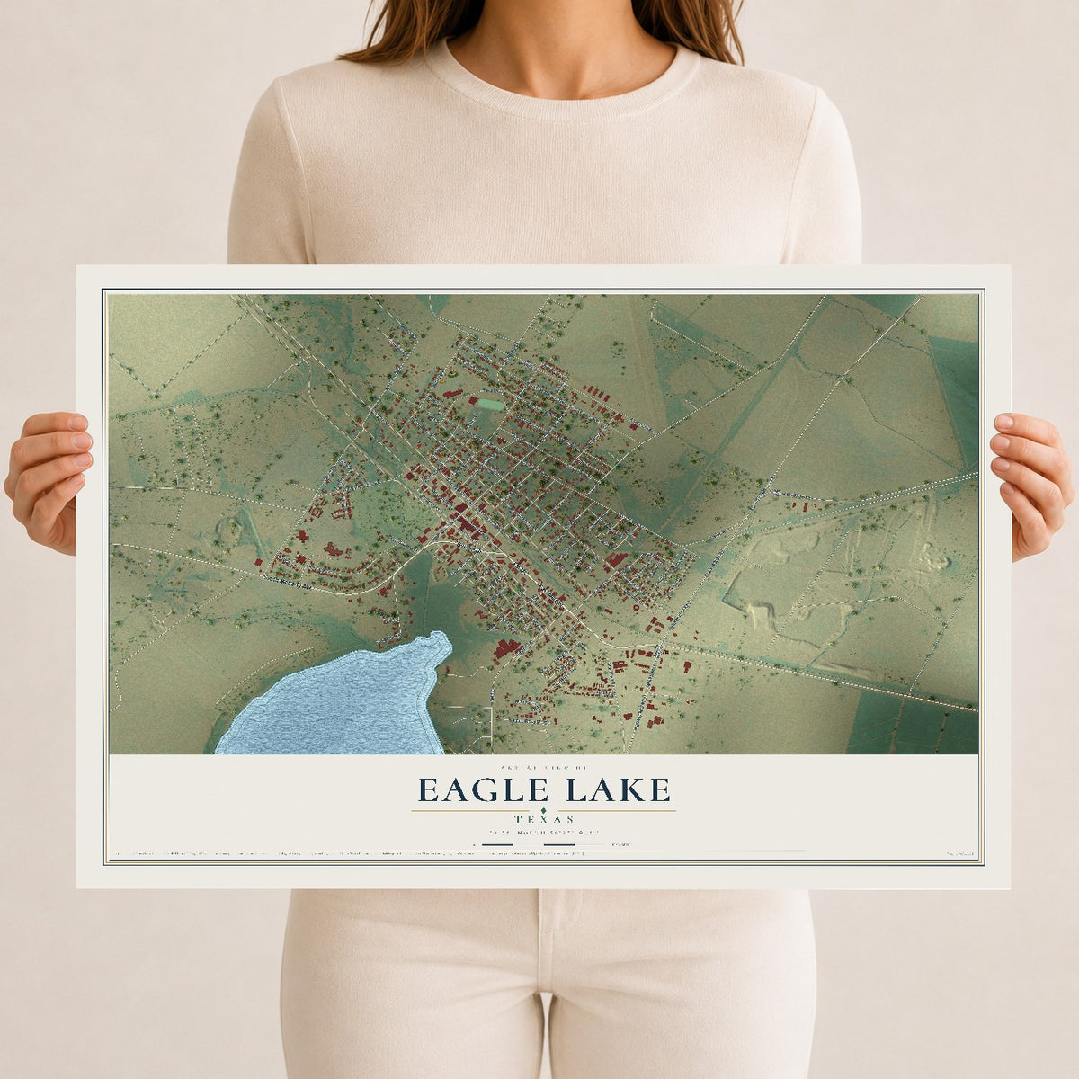 Map of Eagle Lake, Texas, 12 x 18 inch unframed archival matte print