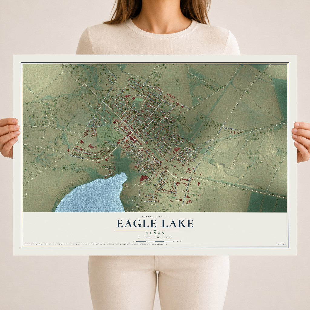 Map of Eagle Lake, Texas, 18 x 24 inch unframed archival matte print