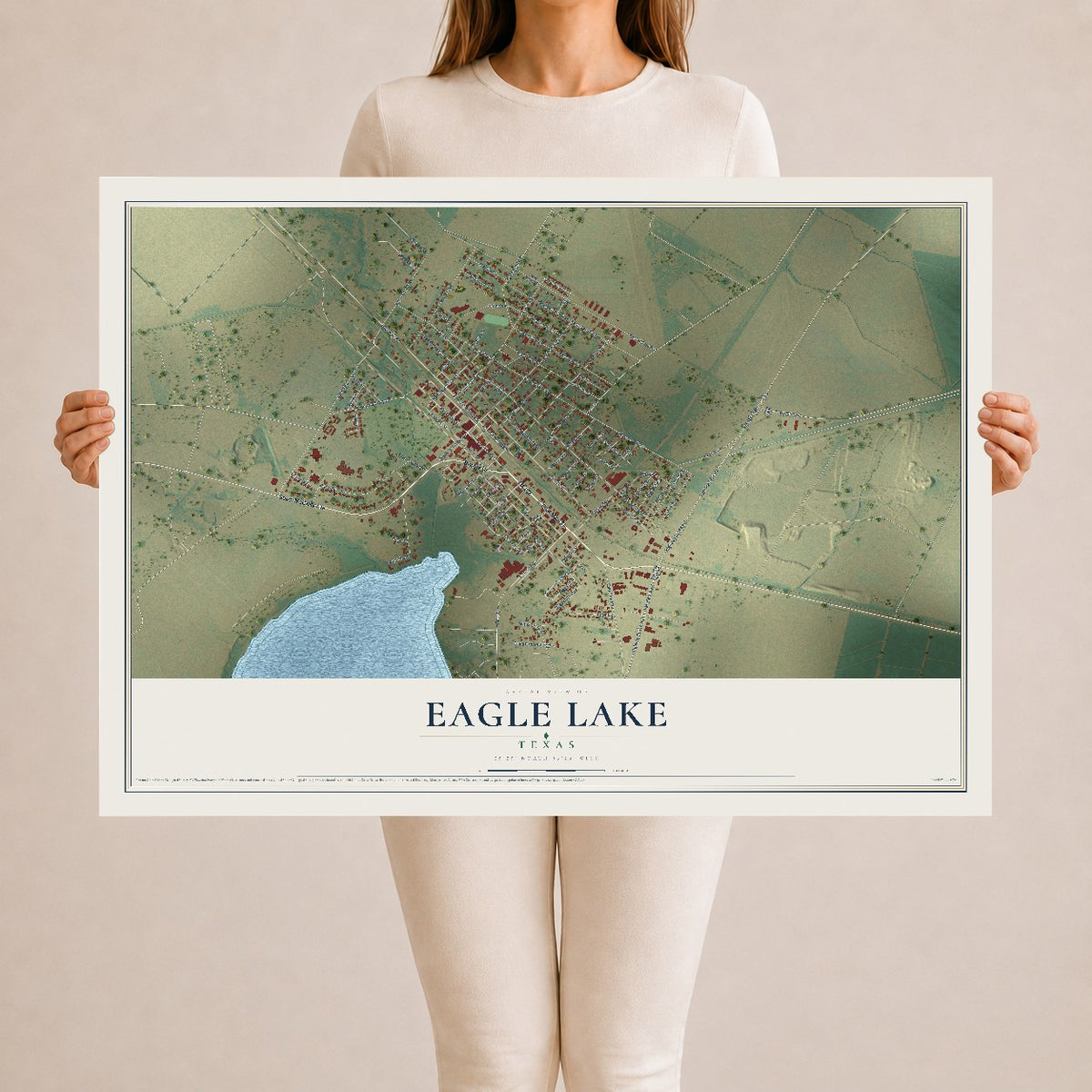 Map of Eagle Lake, Texas, 24 x 36 inch unframed archival matte print
