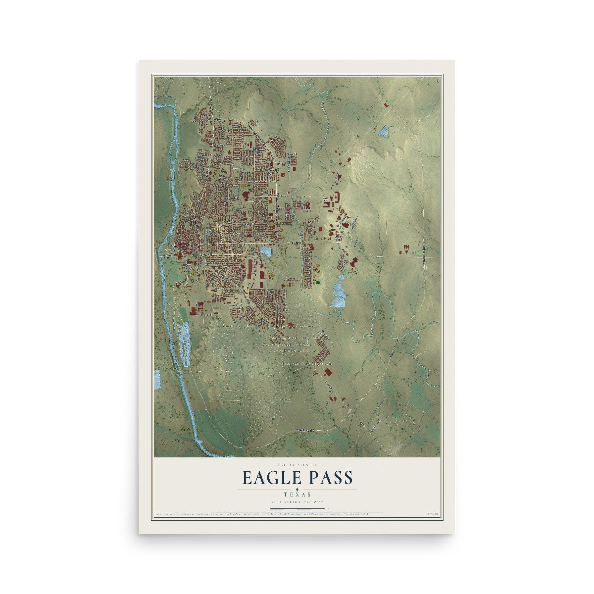 Map of Eagle Pass, Texas, 12 x 18 inch unframed archival matte print
