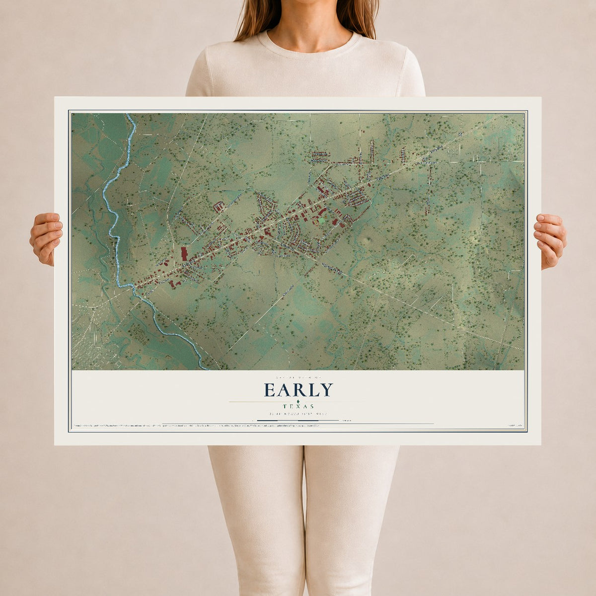 Map of Early, Texas, 24 x 36 inch unframed archival matte print