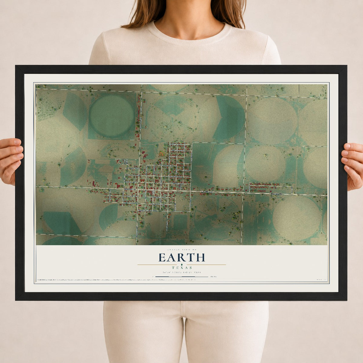 Map of Earth, Texas, 18 x 24 inch print in a black wood frame