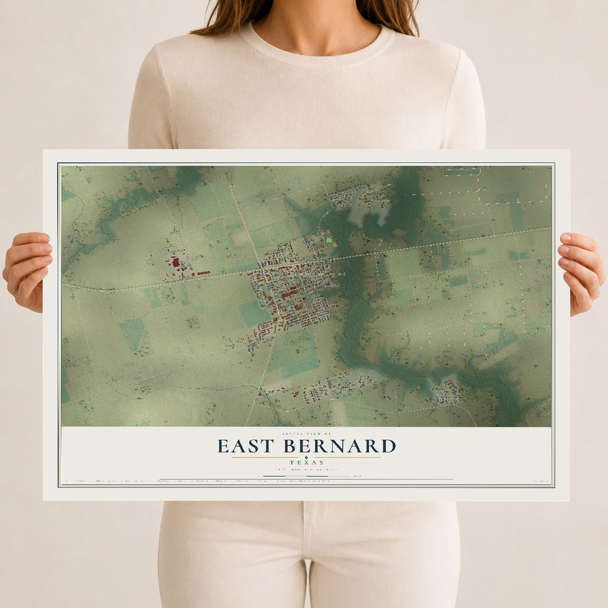 Map of East Bernard, Texas, 12 x 18 inch unframed archival matte print