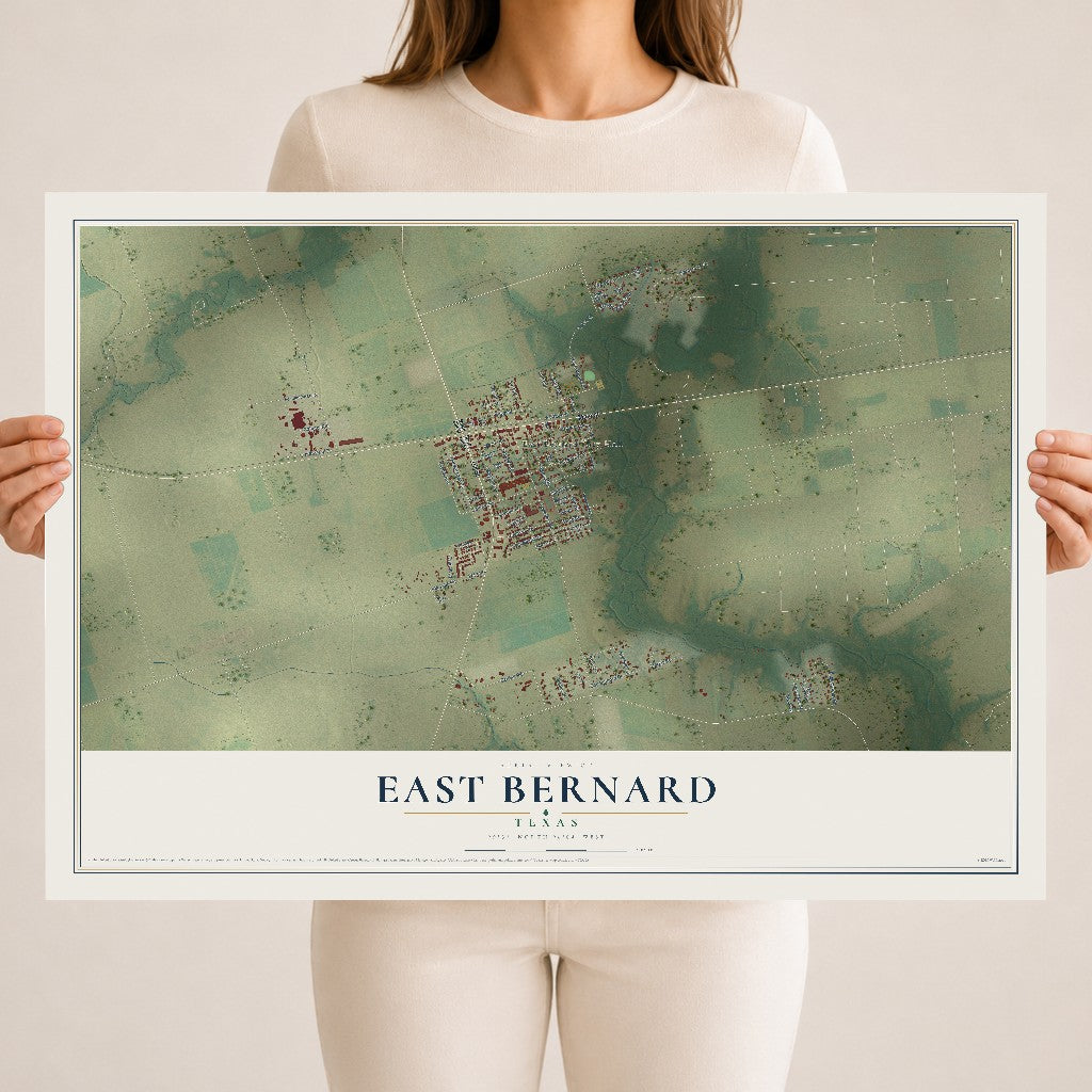 Map of East Bernard, Texas, 18 x 24 inch unframed archival matte print